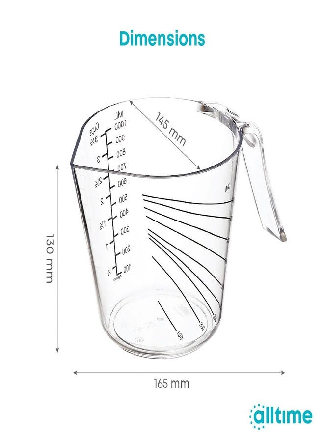 All Time Measure & Pour Measuring Jug 1000 ml, Oz & Cups Tools Set for Kitchen Essentials Cooking, Cake Baking, Transparent - Image 3
